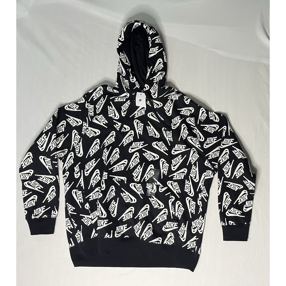 Nike Sport Essentials Allover Print Pullover Hoodie Men's XL Black White DD4847